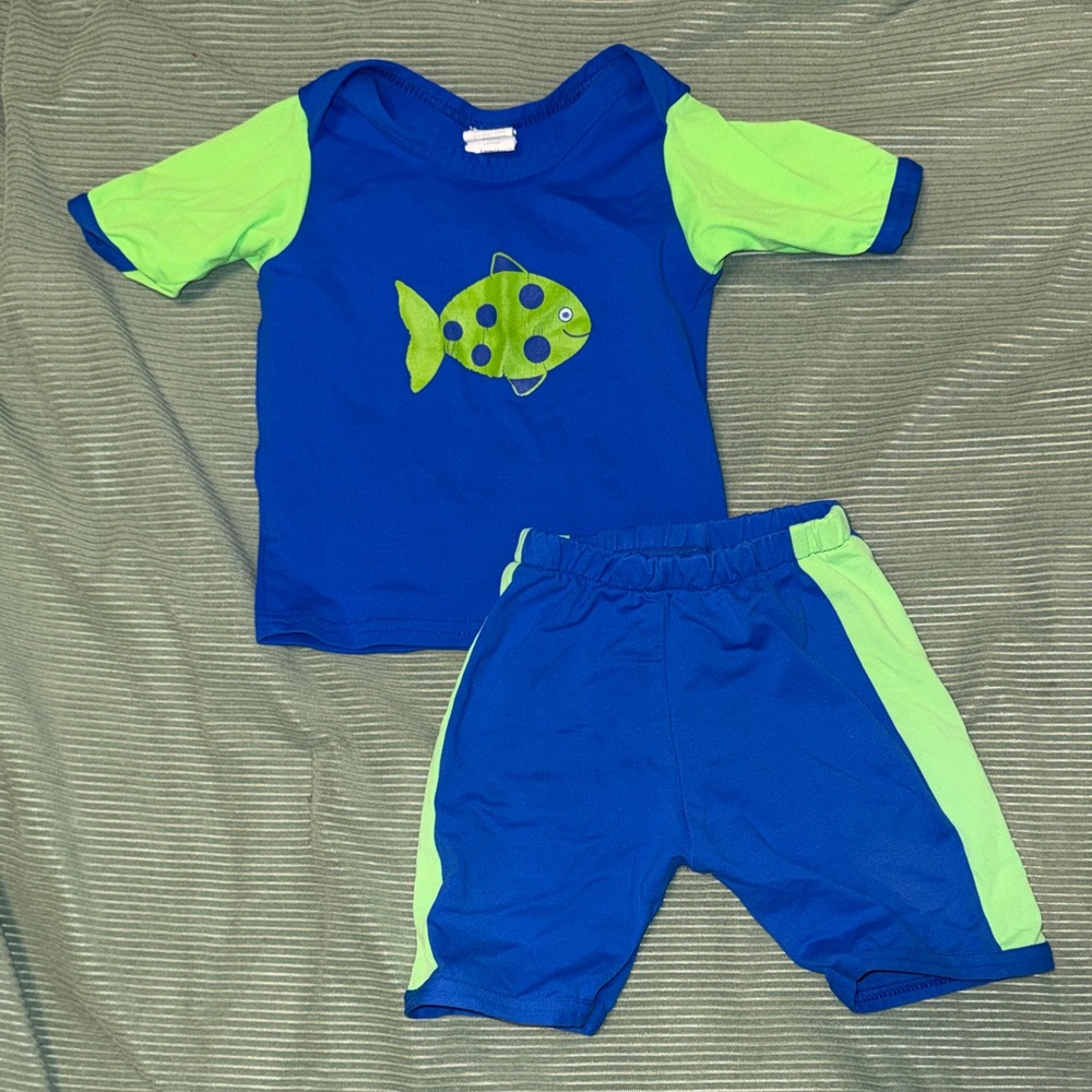 i play. Blue and Green Kids Swim Rashguard Set - Large/18 months